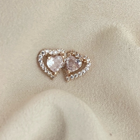 18k Gold Filled CZ Diamond Heart Earrings - Picture 3 of 9